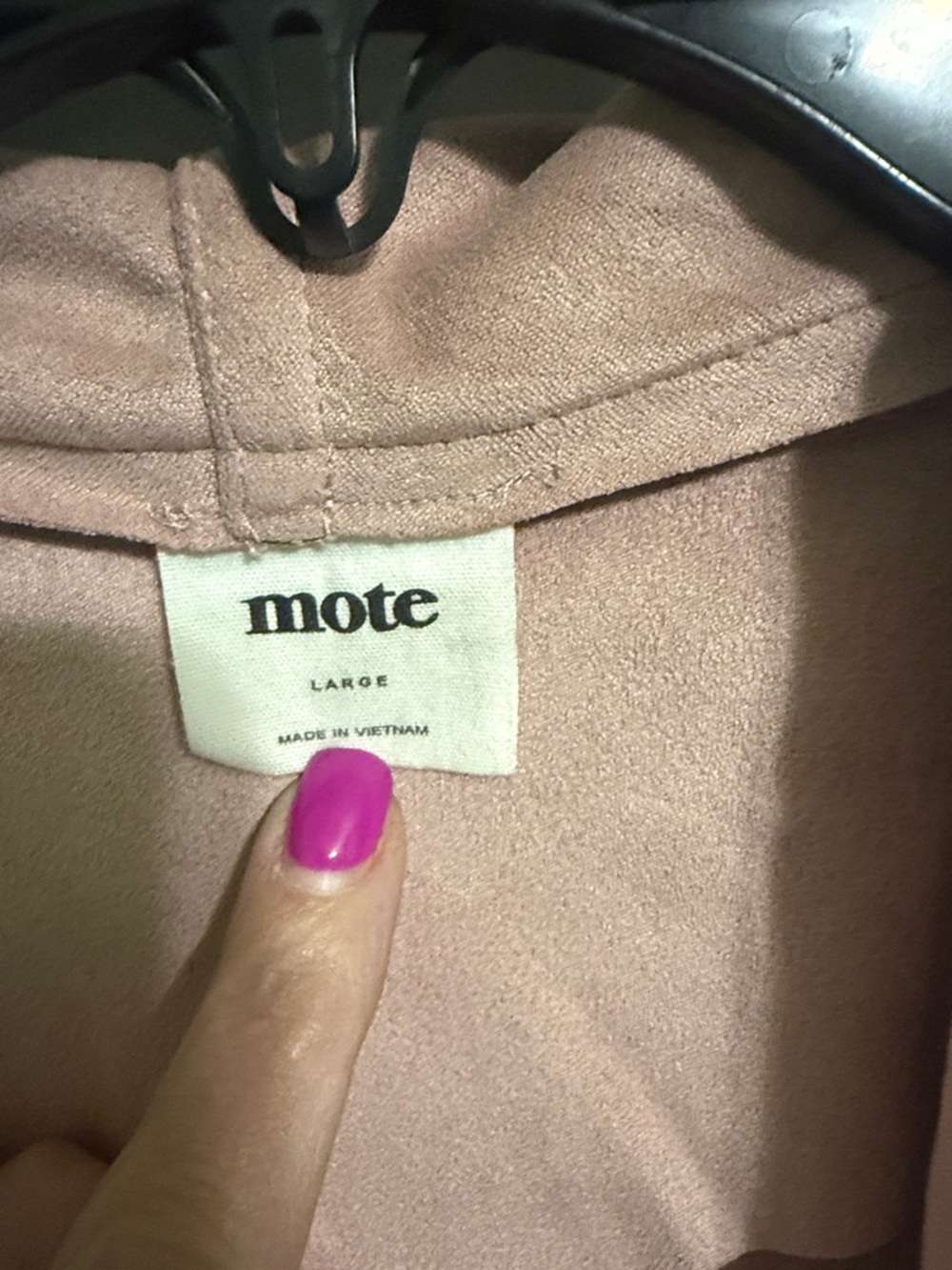 Women's Draped Open-Front Faux Suede Jacket in Dusty Pink - Picture 2 of 3